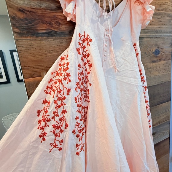 Fanm Mon Peach Floral Maxi Dress with Ruffle Sleeves - Picture 15 of 16